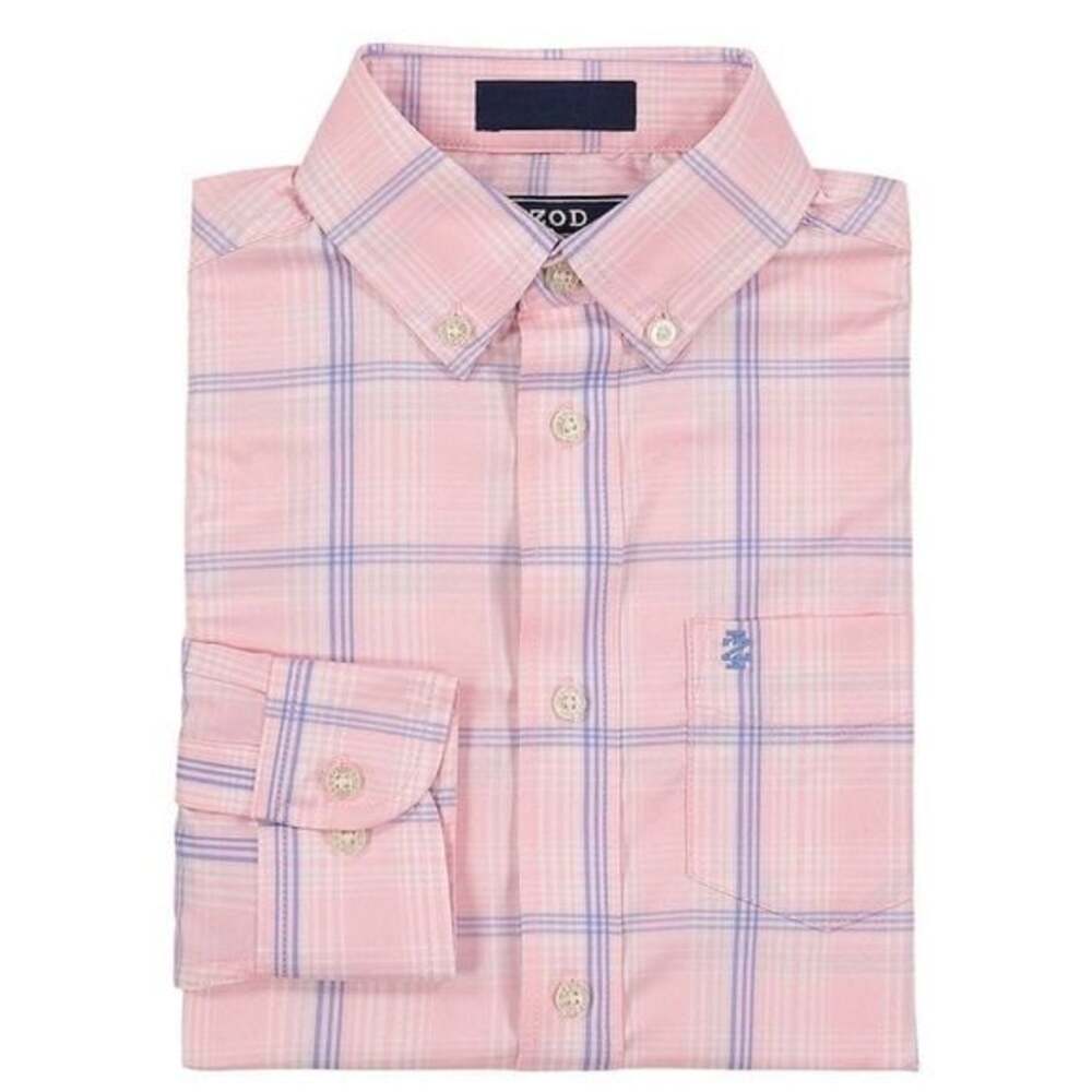 Izod Youth Pink and Blue Plaid Button Down Shirt